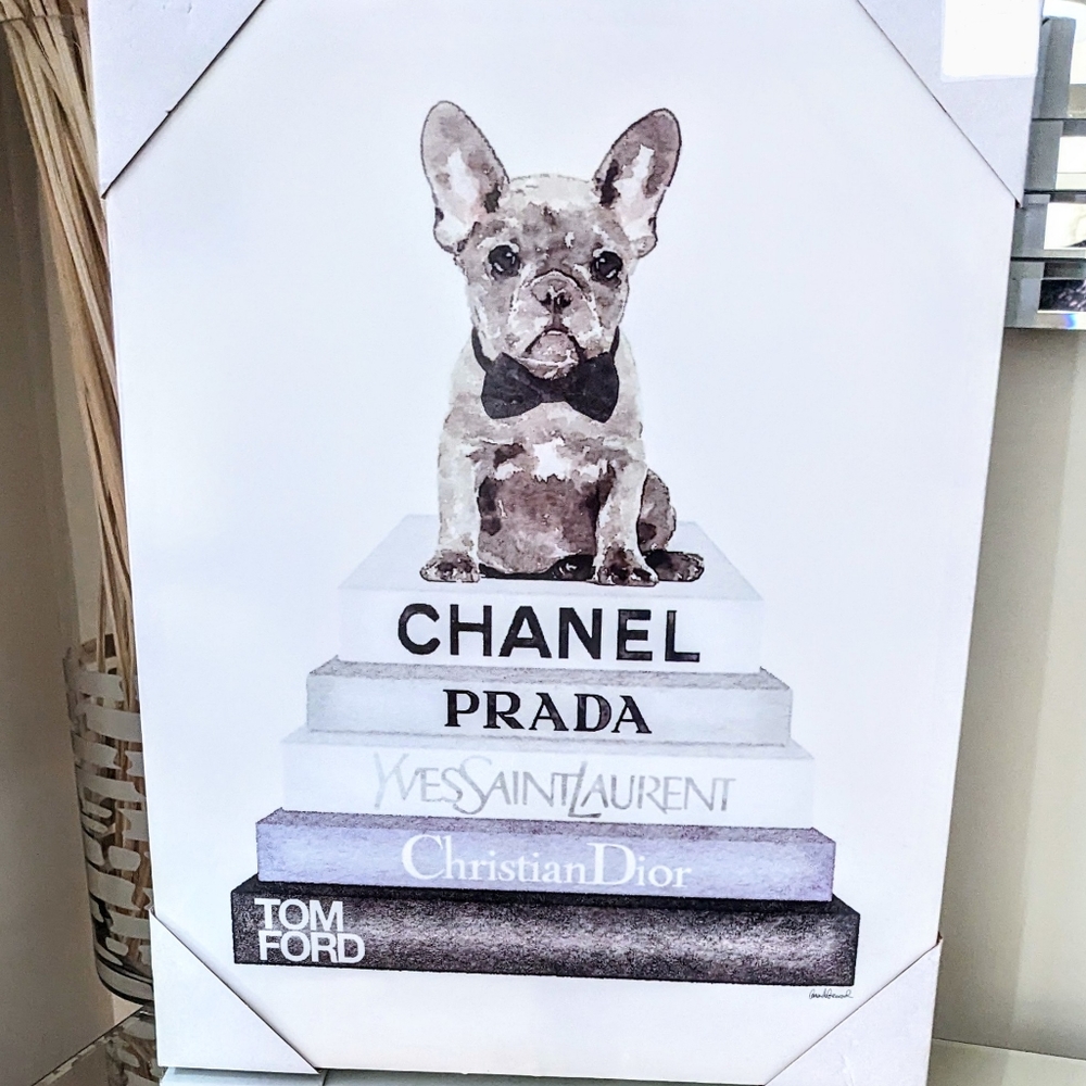 New French Bulldog Frenchie Dog CHANEL YSL Prada Dior Glossy Canvas Art Print
